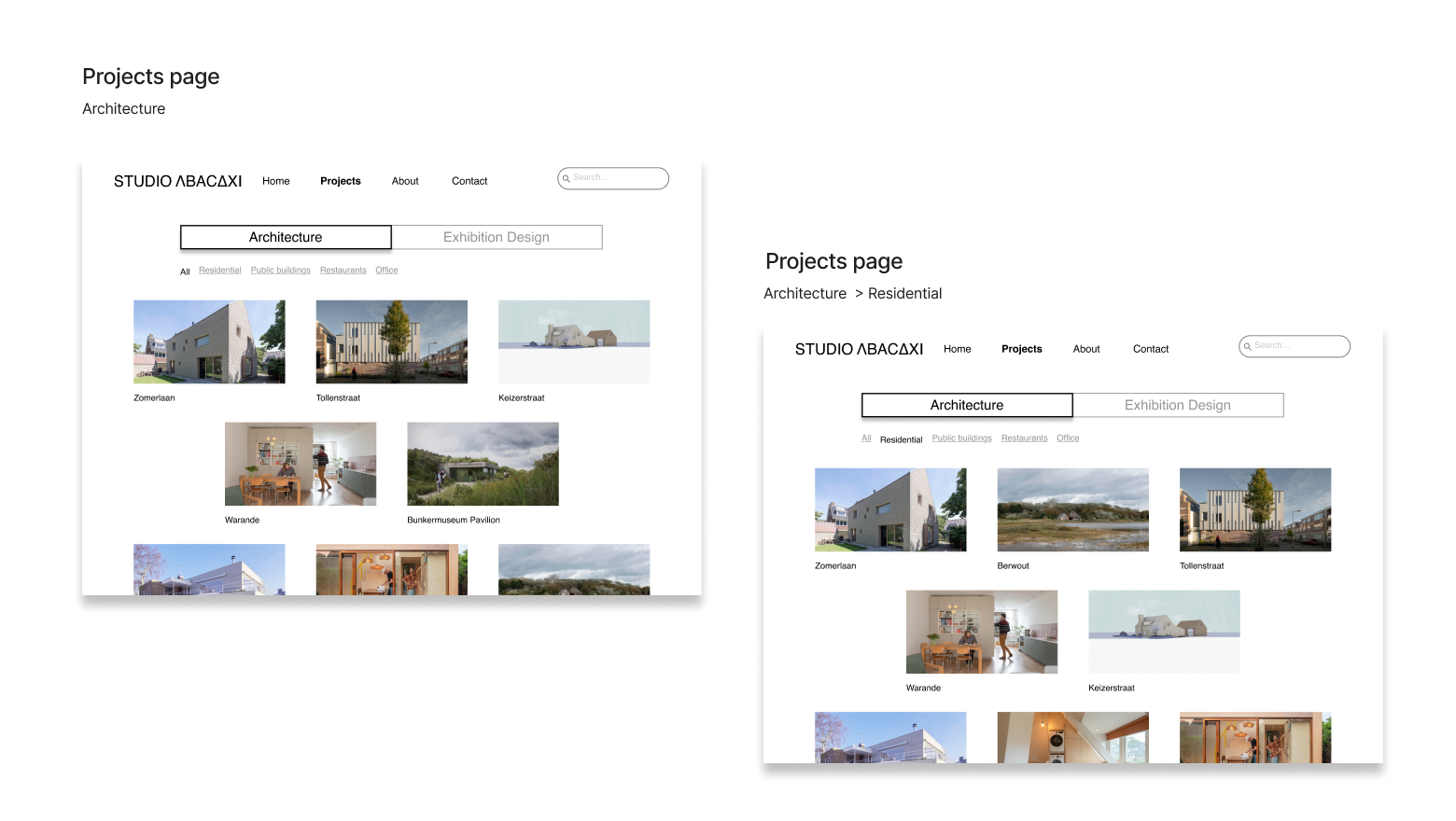 Projects page — Architecture