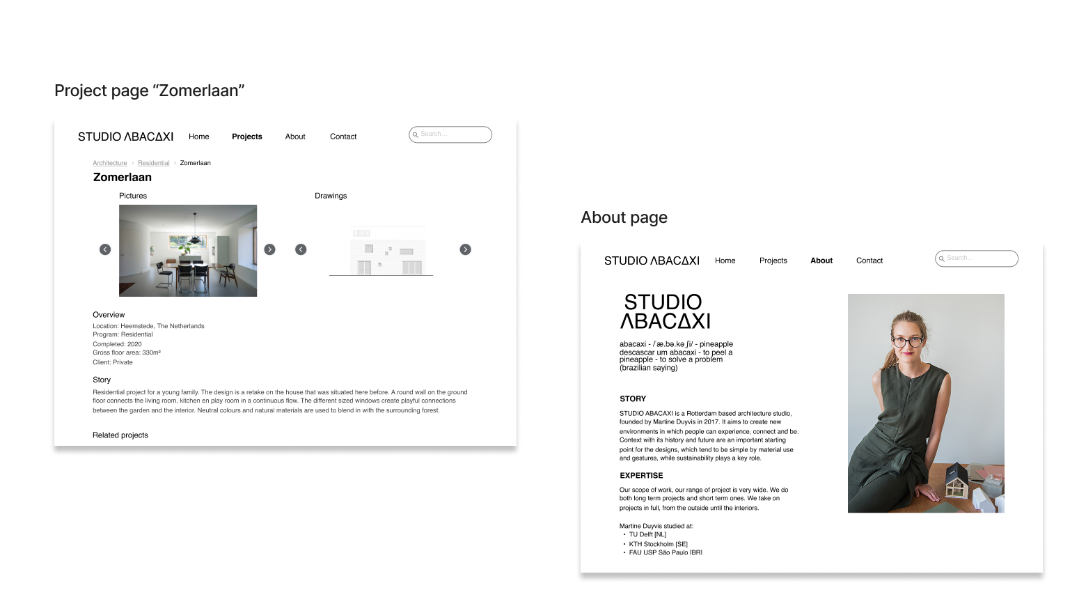 Project page & About page