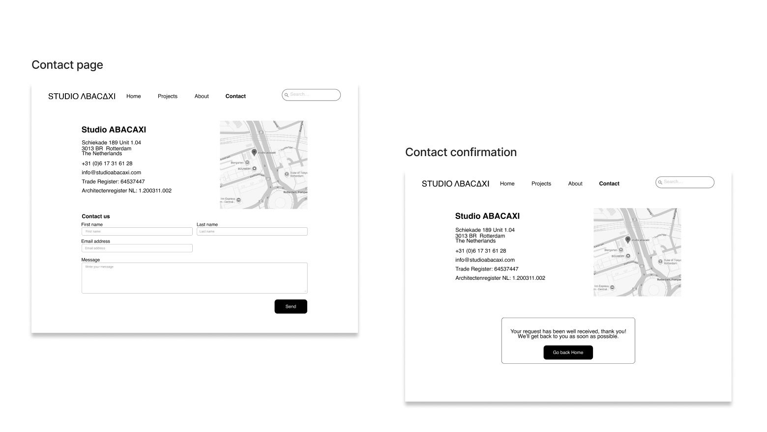 Contact page & confirmation